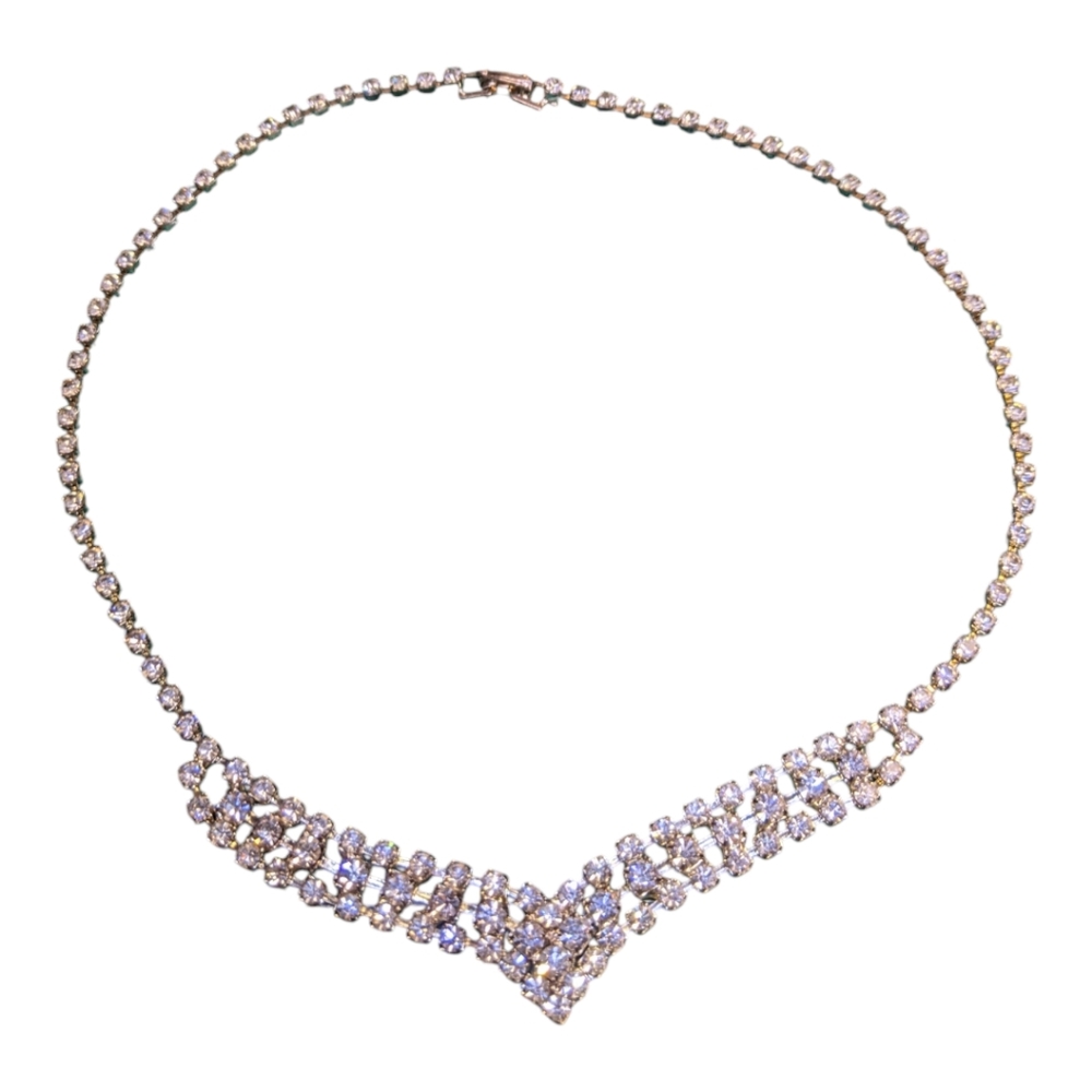 Gorgeous Rhinestone Crystal Choker Silver Plated Necklace RI LINO Stamped 16inch